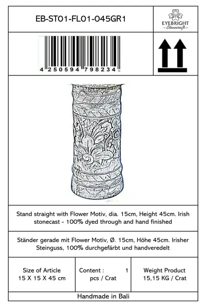 Artikelbild 7 des Artikels “Batur - Sockel gerade mit Blumenmotiv, Ø 15cm, 45cm H | Steinguss “